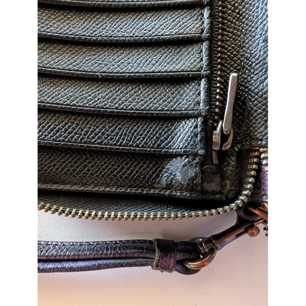 VTG Coach Iridescent Double Zip Wristlet Wallet Green Purple Crossgrain Leather - Picture 12 of 13
